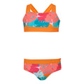 Orange-Blue-Pink - Front - Regatta Girls Dakaria III Tropical Leaves Bikini Set