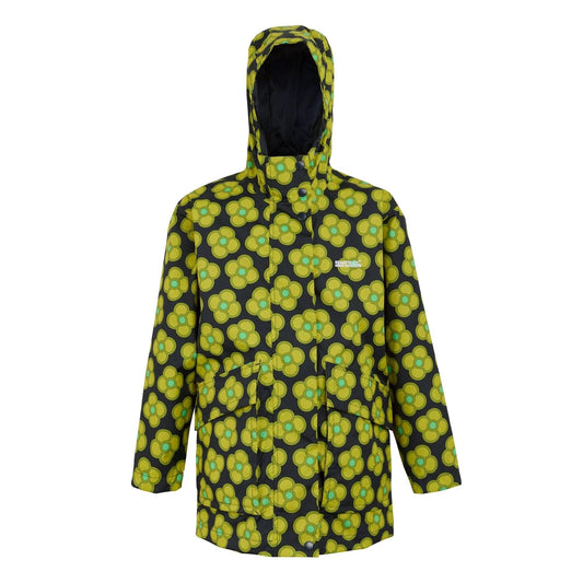 Navy - Front - Regatta Childrens-Kids Orla Kiely Swing Spinning Flower Waterproof Jacket