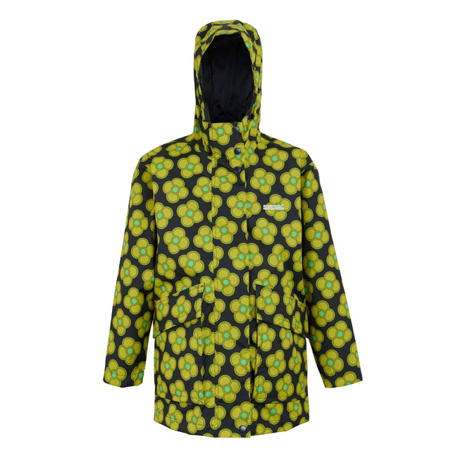 Navy - Front - Regatta Childrens-Kids Orla Kiely Swing Spinning Flower Waterproof Jacket