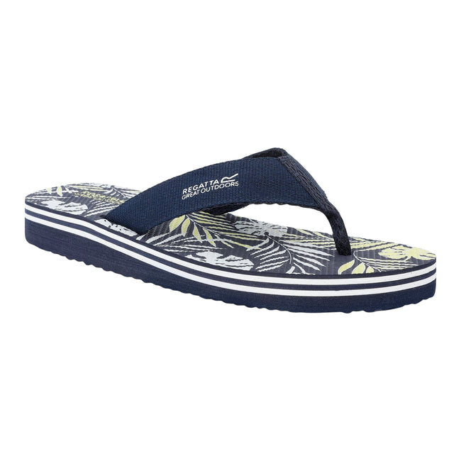 Navy - Front - Regatta Mens Rico Leaf Flip Flops