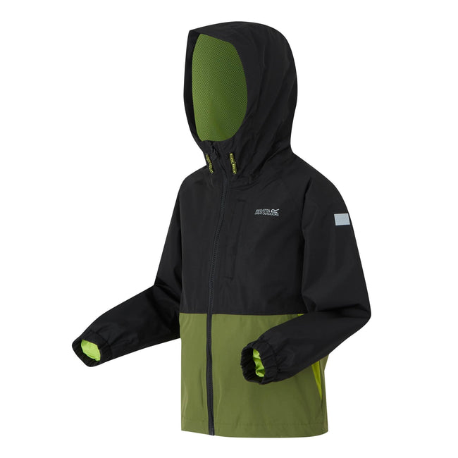 Black-Nephrite Green-Grenoble Green - Side - Regatta Childrens-Kids Hanleigh II Waterproof Jacket