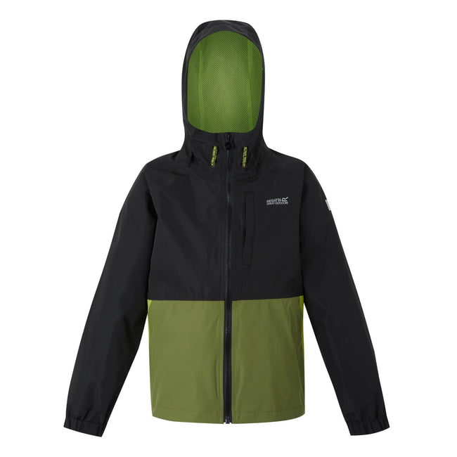 Black-Nephrite Green-Grenoble Green - Front - Regatta Childrens-Kids Hanleigh II Waterproof Jacket