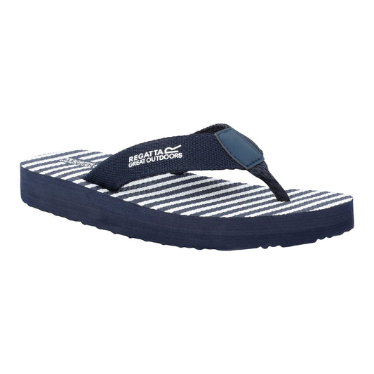 Navy-White - Front - Regatta Womens-Ladies Catarina Striped Flip Flops