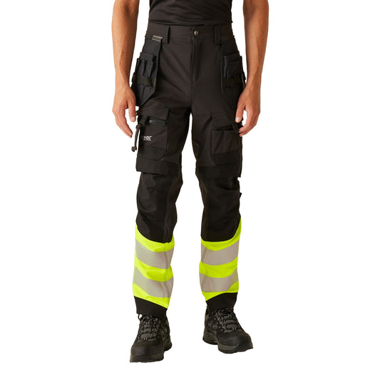 Black-Yellow - Front - Regatta Professional Unisex Adult High-Vis Work Trousers