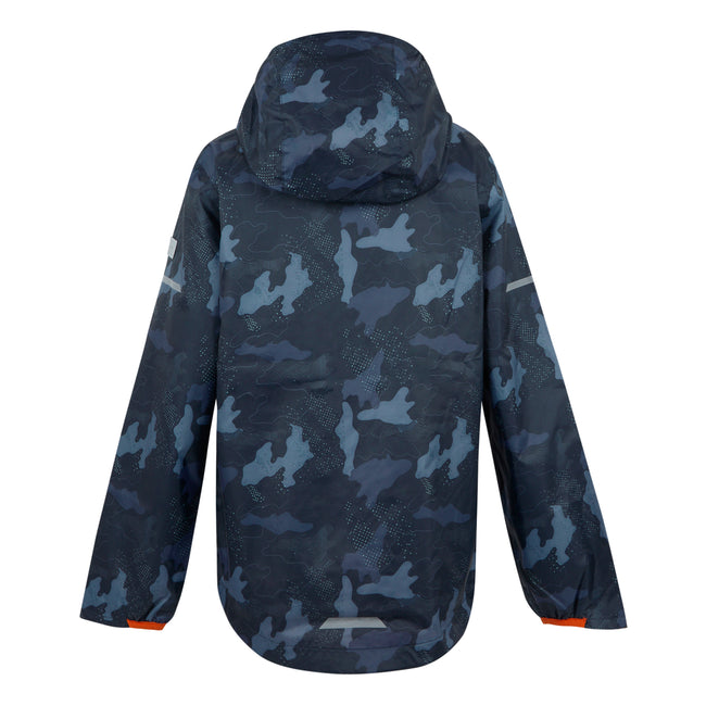 Navy-Tangerine Tango - Back - Regatta Childrens-Kids Lever II Camo Waterproof Jacket