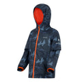 Navy-Tangerine Tango - Side - Regatta Childrens-Kids Lever II Camo Waterproof Jacket