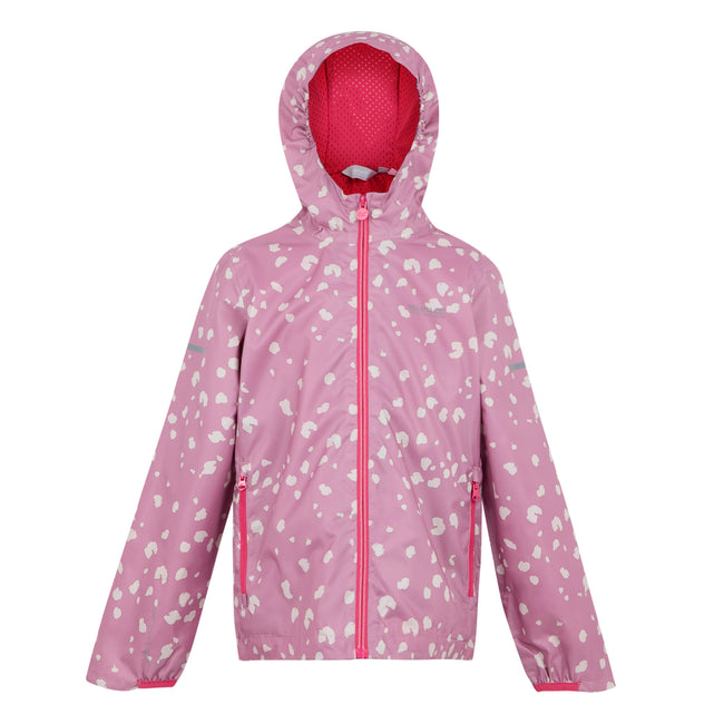 Lilas-Light Vanilla-Beaujolais - Front - Regatta Childrens-Kids Lever II Camo Waterproof Jacket