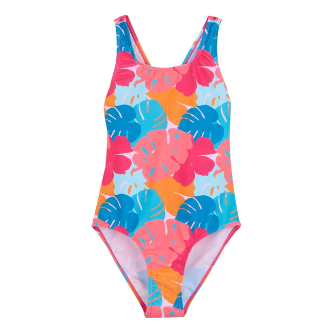 Tropical - Front - Regatta Girls Katrisse Leaf Print One Piece Swimsuit