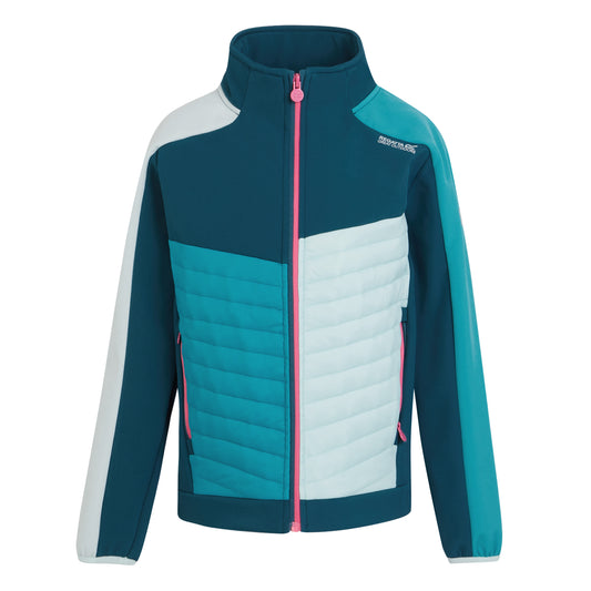 Moroccan Blue-Bleached Aqua - Front - Regatta Childrens-Kids Brynden Padded Full Zip Soft Shell Jacket
