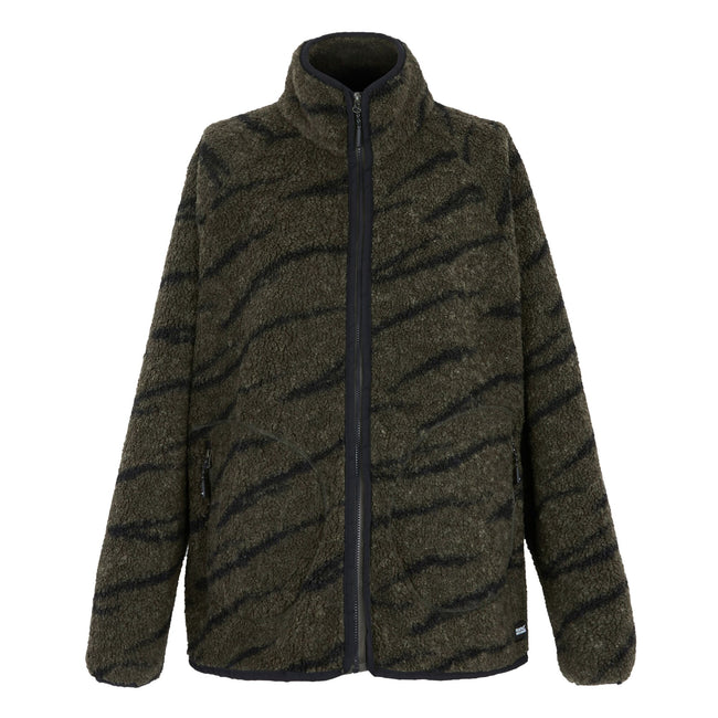 Dark Khaki-Black - Front - Regatta Womens-Ladies Frankie Borg Full Zip Fleece Jacket