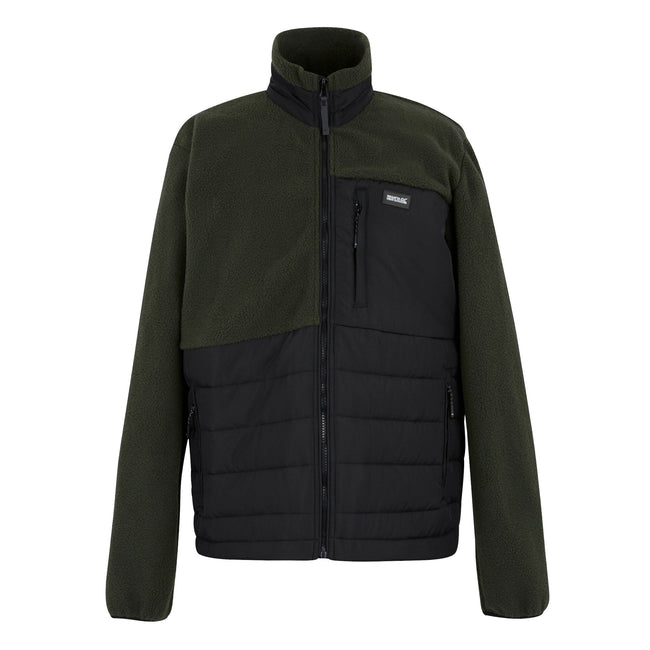 Black-Dark Khaki - Front - Regatta Mens Frankie Borg Full Zip Hybrid Jacket