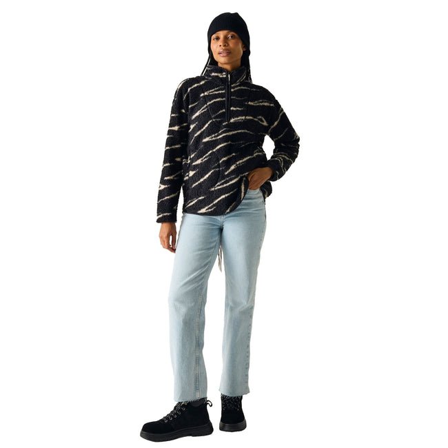 Black-Light Vanilla - Close up - Regatta Womens-Ladies Frankie Abstract Borg Half Zip Fleece Jacket