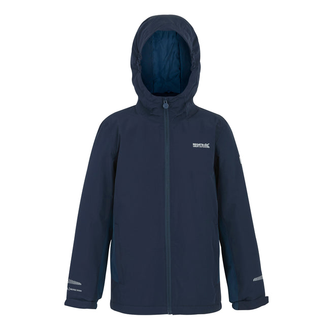 Navy-Moonlight Denim - Front - Regatta Childrens-Kids Hurdle Insulated Waterproof Jacket