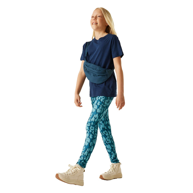 Storm Blue-Nordic Blue - Pack Shot - Dare 2B Girls Barlia Leopard Print Winter Leggings