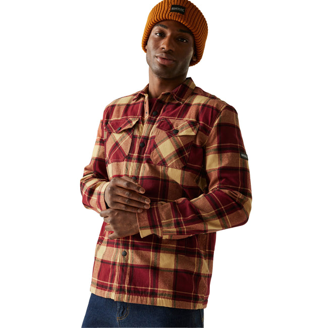 Dark Maroon-Light Vanilla - Lifestyle - Regatta Mens Spennith Checked Shirt Jacket