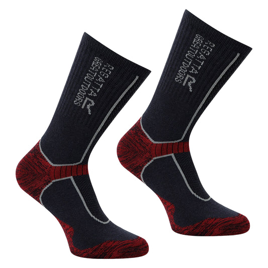 Dark Grey-Rio Red - Front - Regatta Mens Merino Wool Hiking Socks