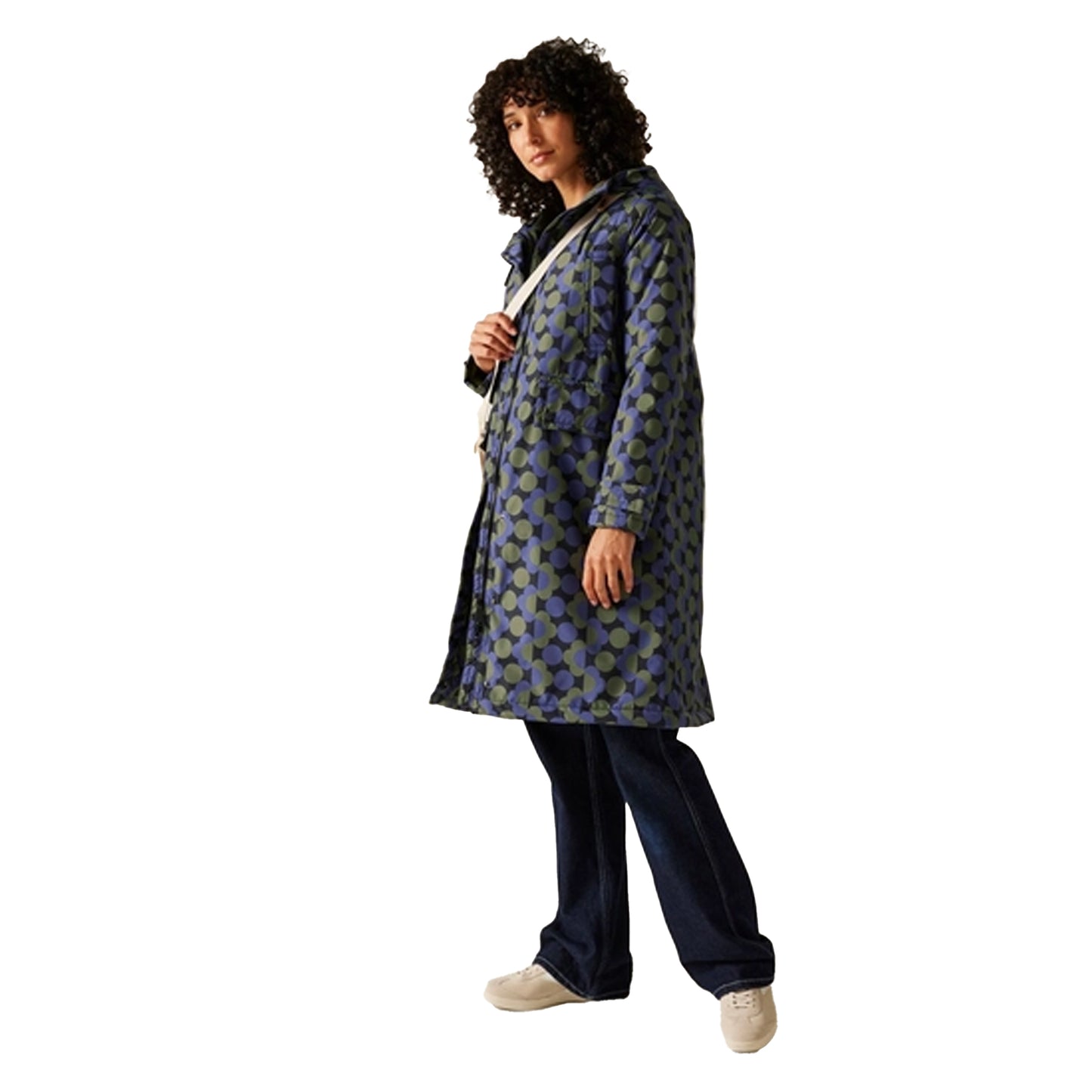 Blue-Dark Olive - Close up - Regatta Womens-Ladies Orla Kiely Floral Long Length Waterproof Jacket