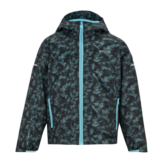 China Blue - Front - Regatta Childrens-Kids Lever II Scratched Camo Waterproof Jacket