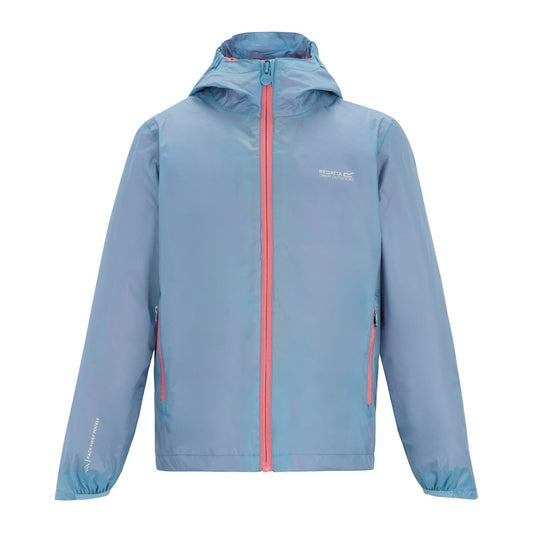 Washed Denim-Peach Pink - Front - Regatta Childrens-Kids Lever Waterproof Shell Jacket