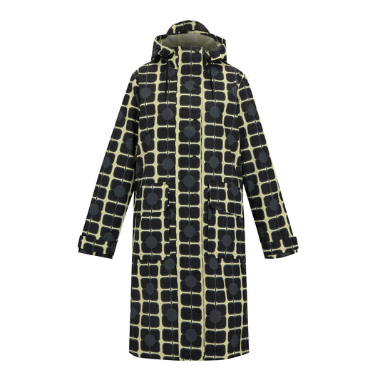Monochrome - Front - Regatta Womens-Ladies Orla Kiely Poppy Long Length Waterproof Jacket