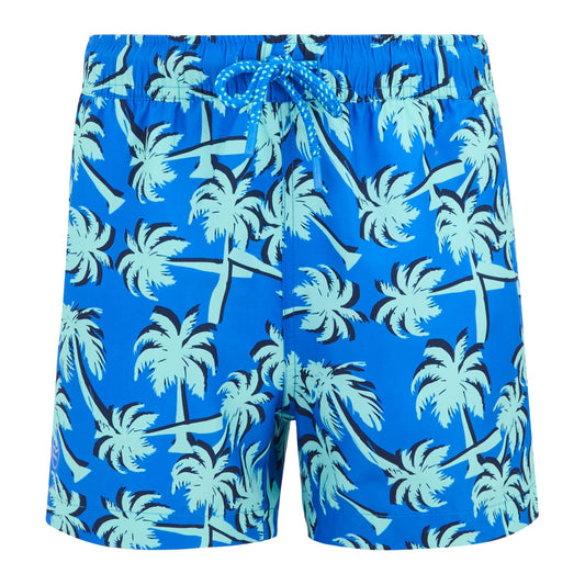Sonic Blue-Ice Green - Front - Regatta Childrens-Kids Skander Palm Tree Swim Shorts