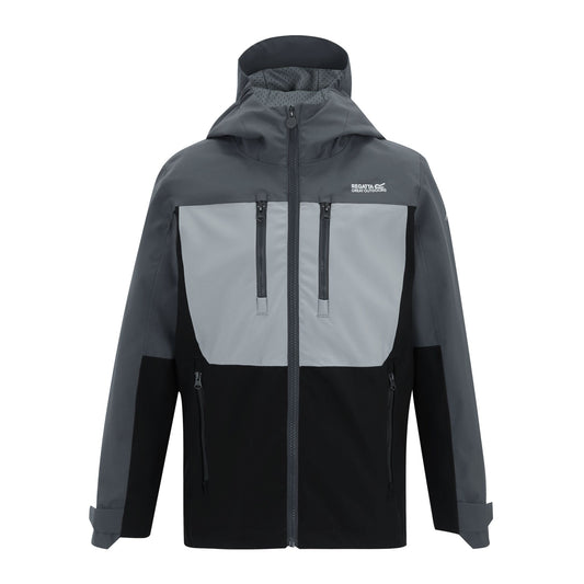 Seal Grey-Cloudy Grey-Black - Front - Regatta Childrens-Kids Highton Monochrome Waterproof Jacket
