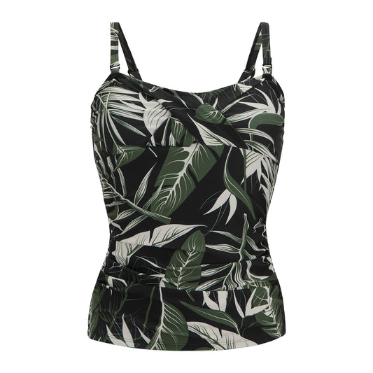 Green-White-Black - Front - Regatta Womens-Ladies Aceana III Tropical Leaves Tankini Top