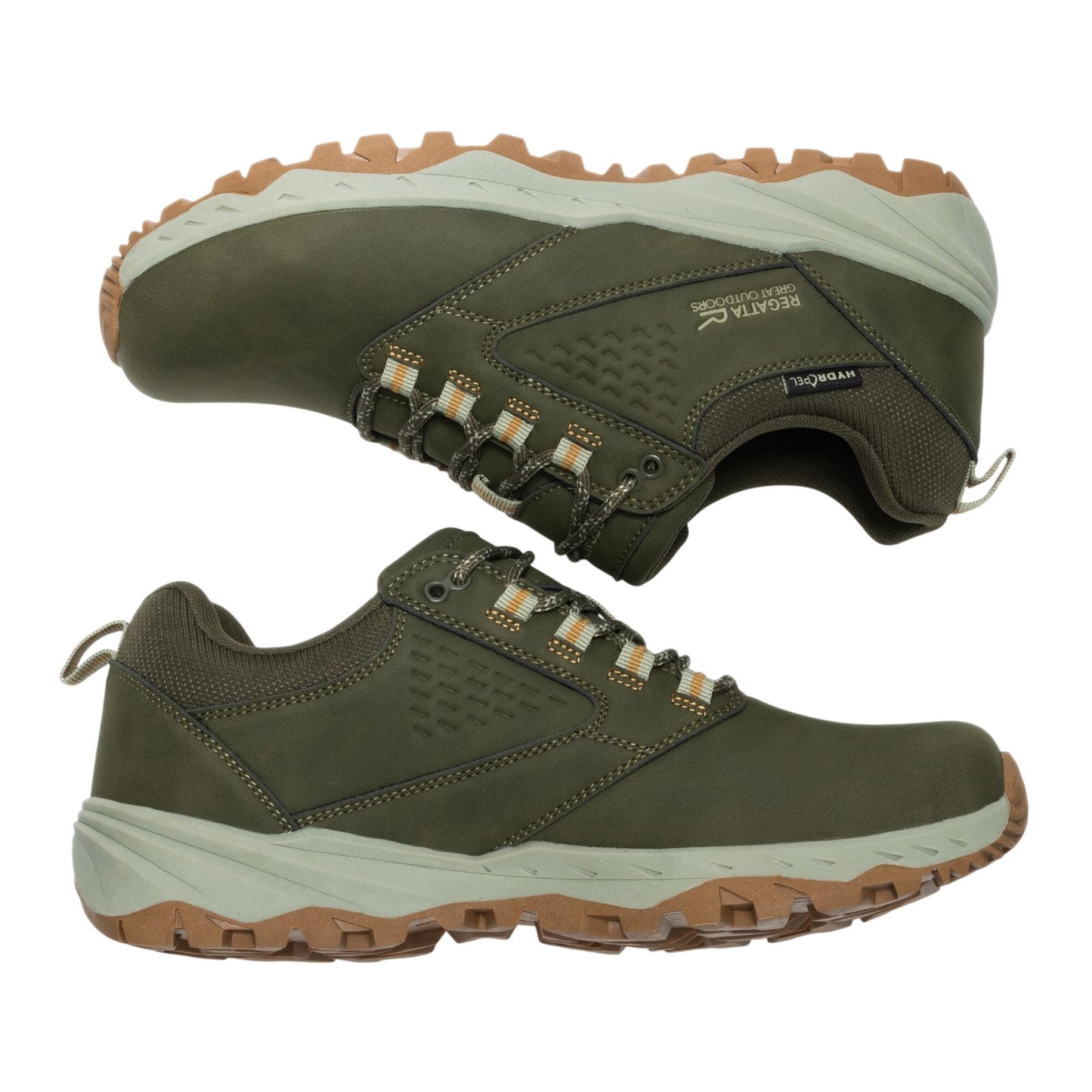 Dark Khaki-Wood Brown - Close up - Regatta Mens Amble Waterproof Low Cut Walking Shoes