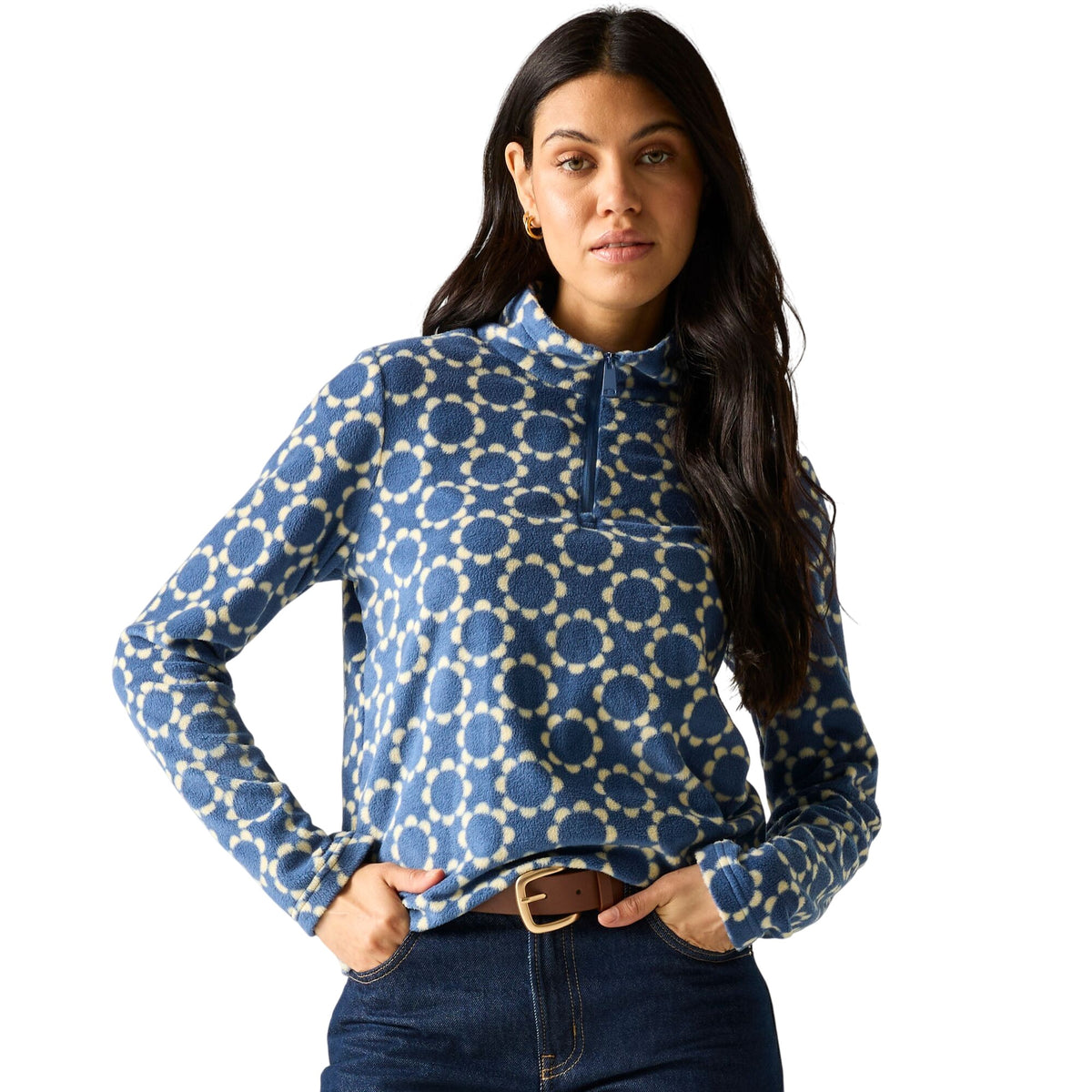 Blue - Close up - Regatta Womens-Ladies Orla Kelly Daisy Hoop Quarter Zip Fleece Top