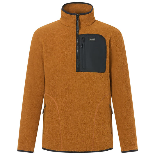Rich Tan-Black - Front - Regatta Mens Frankie Borg Quarter Zip Fleece Jacket