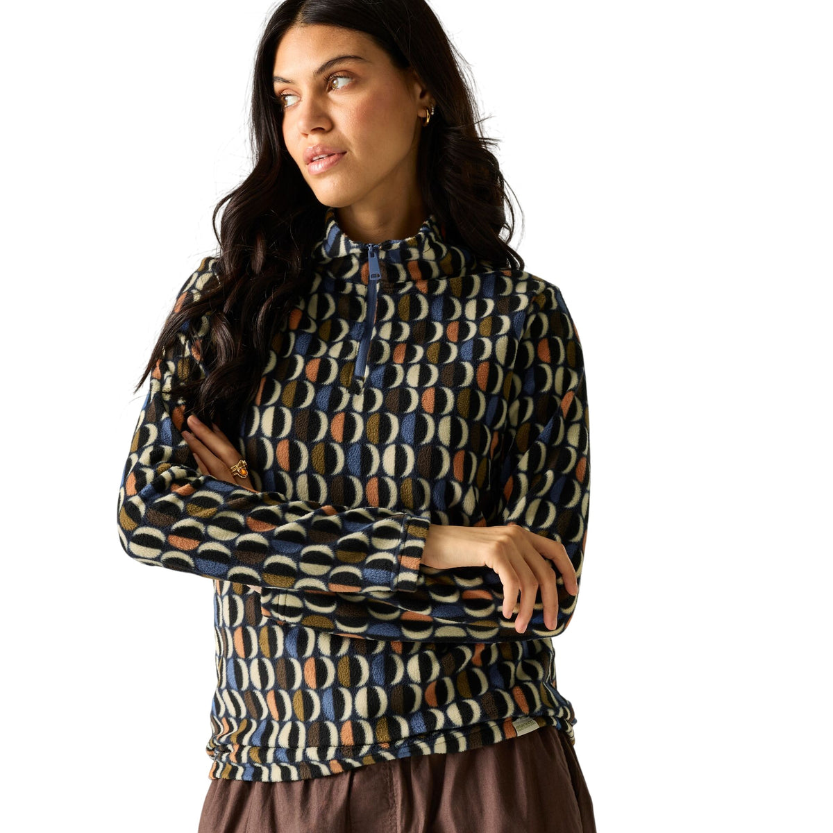 Navy-Multicoloured - Close up - Regatta Womens-Ladies Orla Kiely Oval Half Zip Fleece Top
