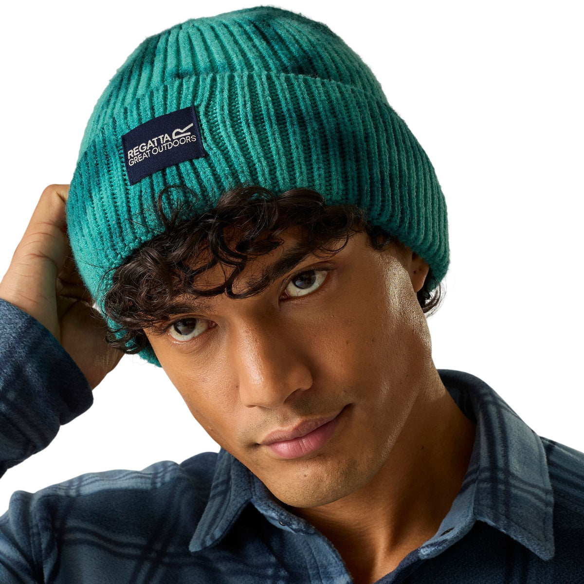 Turquoise-Mediterranea - Close up - Regatta Unisex Adult Connora Fisherman Tie Dye Beanie