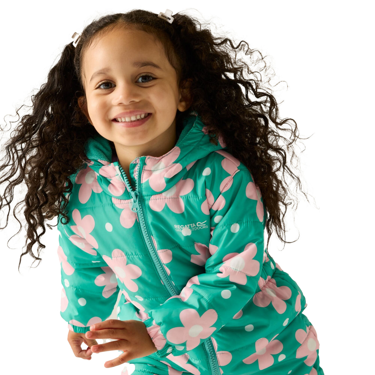 Emerald Green - Close up - Regatta Childrens-Kids Penrose Floral Quilted Puddle Suit