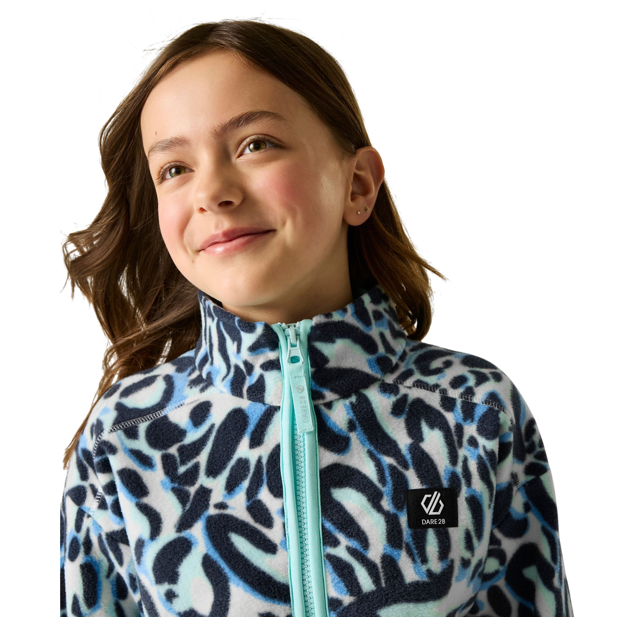 Blue - Close up - Dare 2B Childrens-Kids Wing It Animal Print Full Zip Fleece Jacket