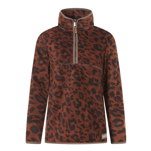 Brown-Black - Front - Regatta Womens-Ladies Frankie Leopard Print Borg Half Zip Fleece