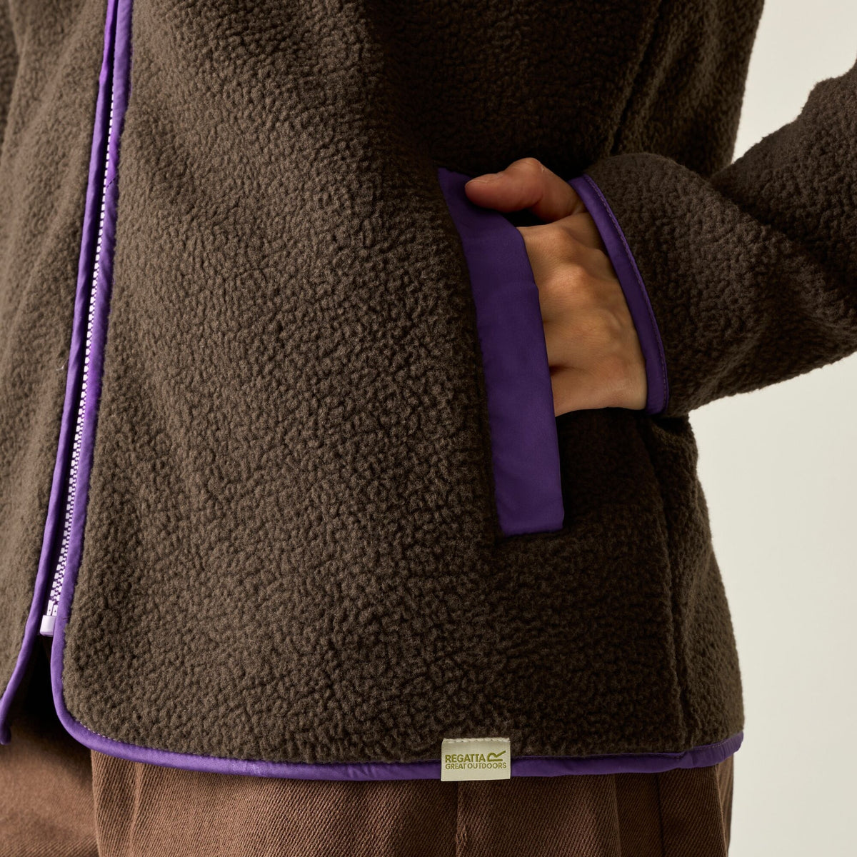 Chocolate Brown - Close up - Regatta Womens-Ladies Orla Kiely Sun Daisy Borg Full Zip Fleece Jacket