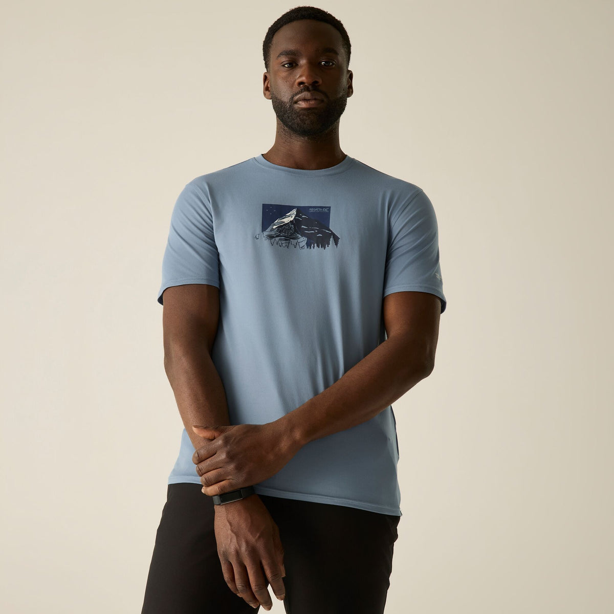 Dusky Blue - Close up - Regatta Mens Fingal Mountain Range T-Shirt