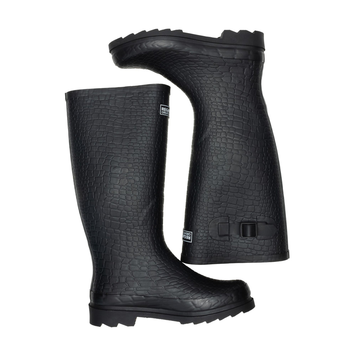 Black - Close up - Regatta Womens-Ladies Fairweather III Reptile Print Wellington Boots