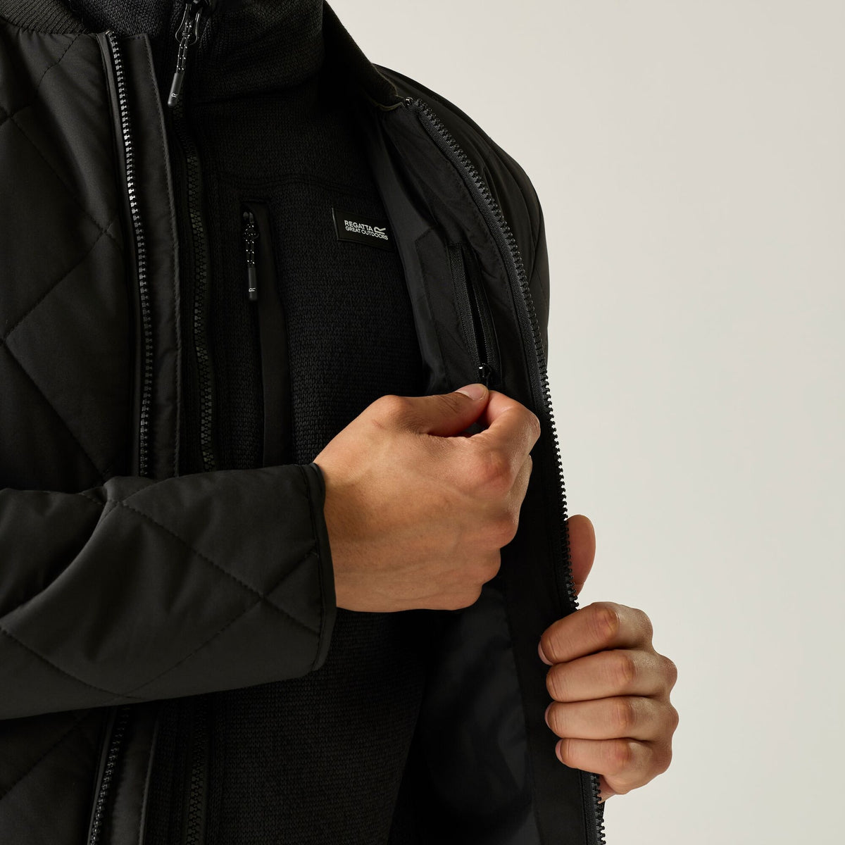 Black - Close up - Regatta Mens Harvin Quilted Jacket