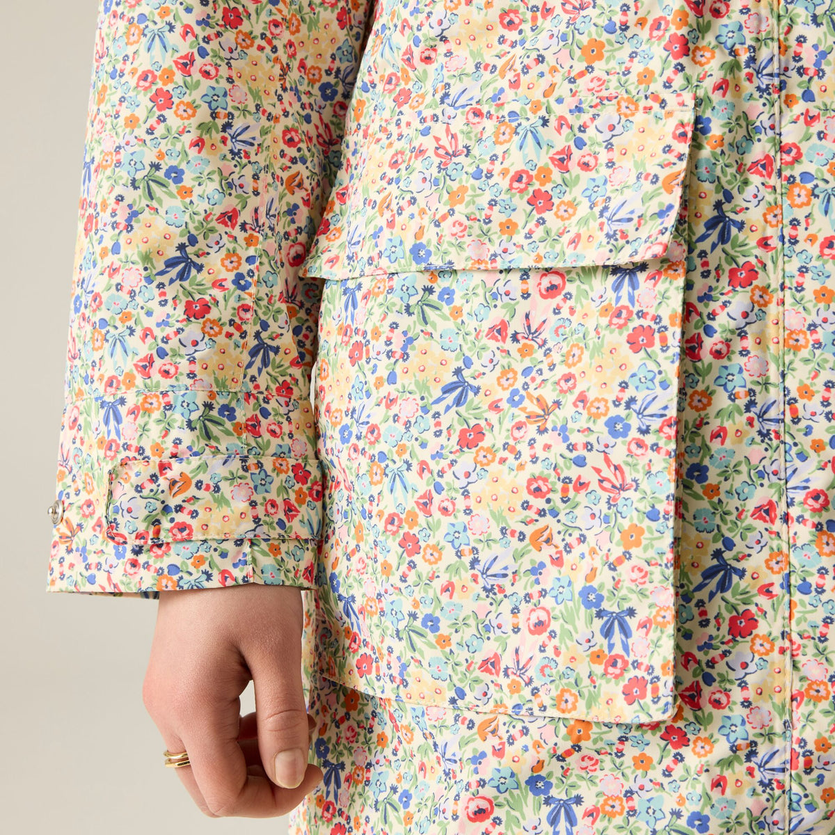 Cream Harmony - Close up - Regatta Womens-Ladies Cath Kidston Ditsy Floral Long Length Waterproof Jacket
