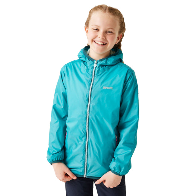 Tahoe Blue - Front - Regatta Great Outdoors Childrens-Kids Lever II Packaway Rain Jacket