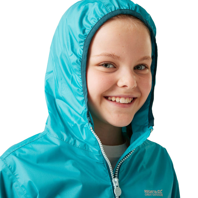 Tahoe Blue - Side - Regatta Great Outdoors Childrens-Kids Lever II Packaway Rain Jacket