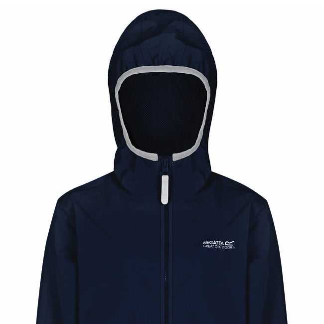 Navy - Side - Regatta Great Outdoors Childrens-Kids Lever II Packaway Rain Jacket
