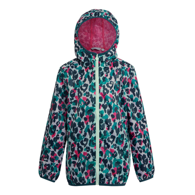 Bleached Aqua - Front - Regatta Great Outdoors Childrens-Kids Printed Lever Waterproof Packaway Jacket