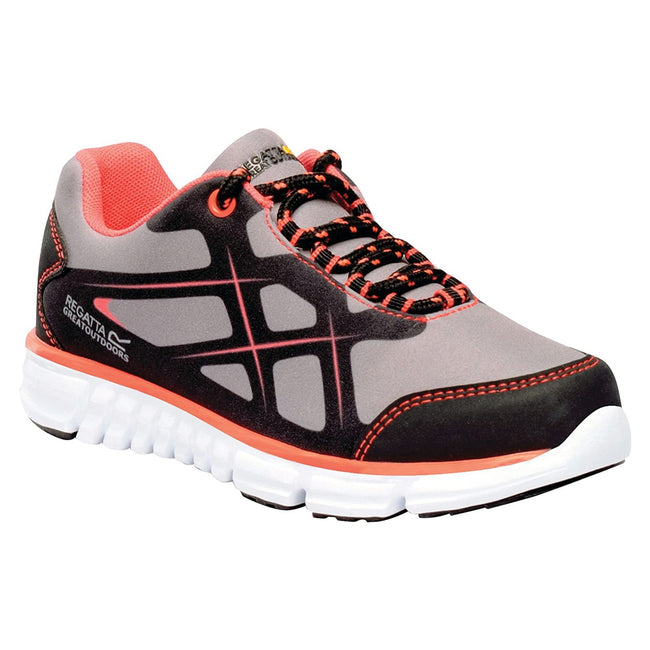 Rock Grey-Neon Peach - Front - Regatta Childrens-Kids Kota Lite Walking Shoes