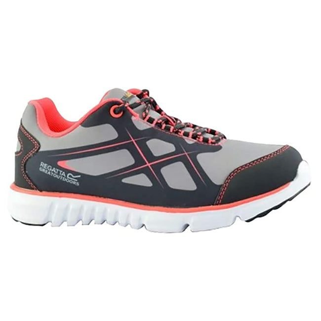 Rock Grey-Neon Peach - Back - Regatta Childrens-Kids Kota Lite Walking Shoes