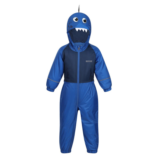 Nautical Blue - Front - Regatta Childrens-Kids Mudplay III Hooded Rainsuit