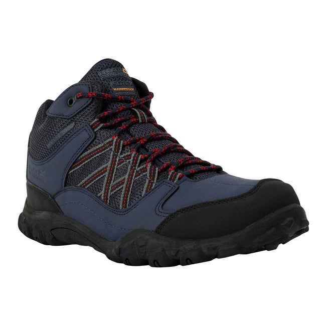 Navy-Rio Red - Front - Regatta Mens Edgepoint Mid Waterproof Hiking Shoes
