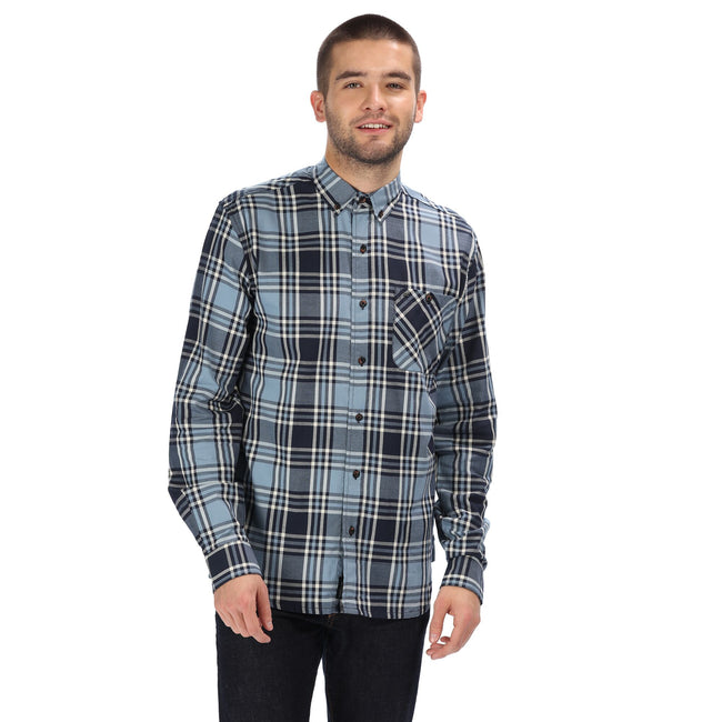 Navy - Back - Regatta Great Outdoors Mens Lazare Long Sleeve Checked Shirt