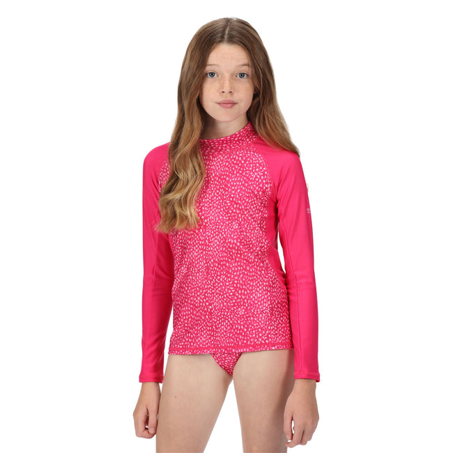 Pink Fusion - Front - Regatta Childrens-Kids Hoku Swim Top